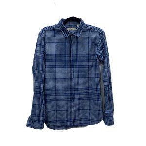2 Burberry Mens Dress Shirts Button Ups Plaid Blue & White Medium Bundle